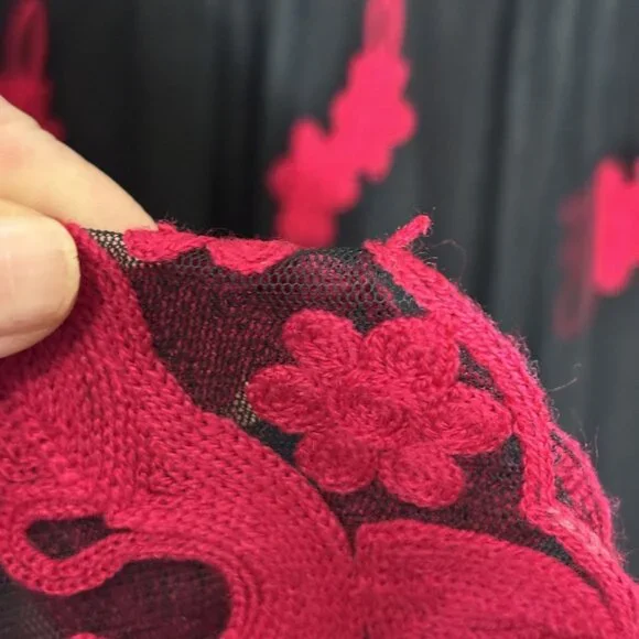 Black & Red Embroidered Long Sleeve Tunic Dress By Niza Size 38 Sheer Sleeve - Picture 12 of 12